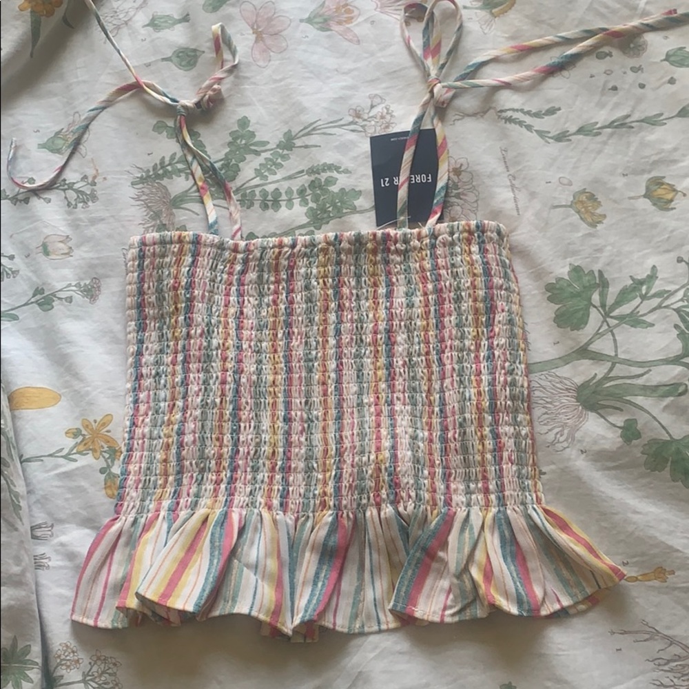 Forever 21 Self Tie Striped Peplum Tank